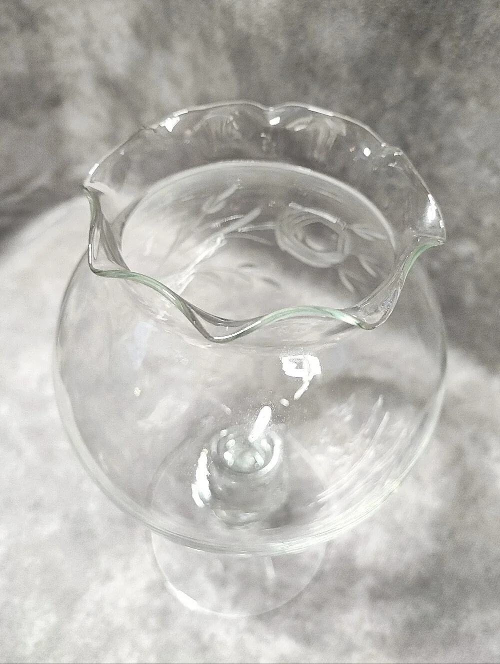 Rose Bowl Etched Cut Glass Ruffled Edge Pedestal Flower Compote Vintage - Picture 3 of 4